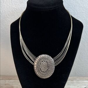 Chicos Silver Necklace with Intricate Pendant